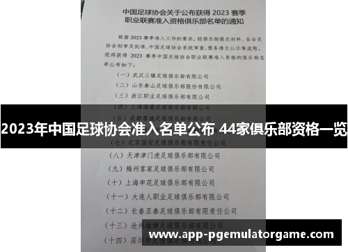 2023年中国足球协会准入名单公布 44家俱乐部资格一览